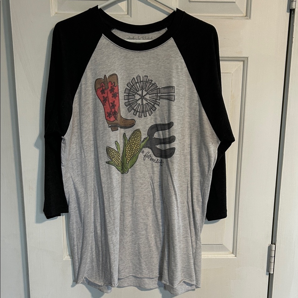 Black and Gray Graphic Raglan Tee